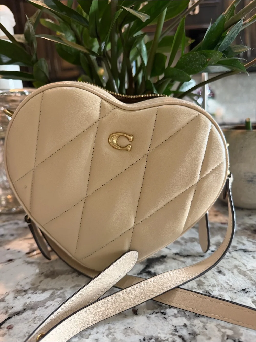 Coach Cream Quilted Heart Crossbody Bag